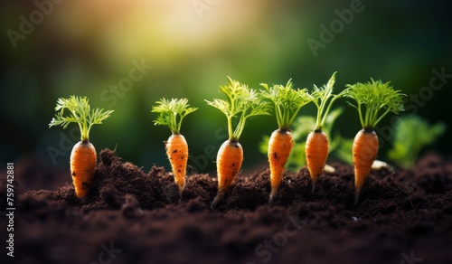 carrots growing under the soil in a garden