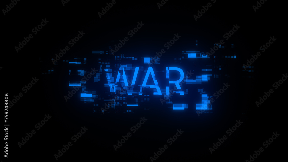 3D rendering war text with screen effects of technological glitches