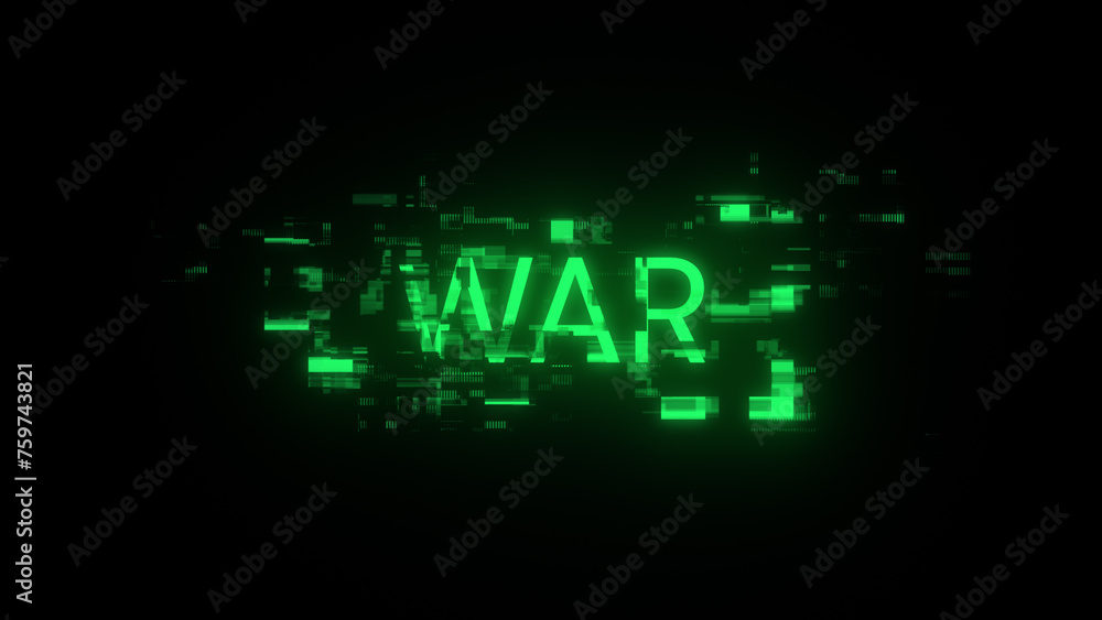 3D rendering war text with screen effects of technological glitches 3D rendering war text with screen effects of technological glitches