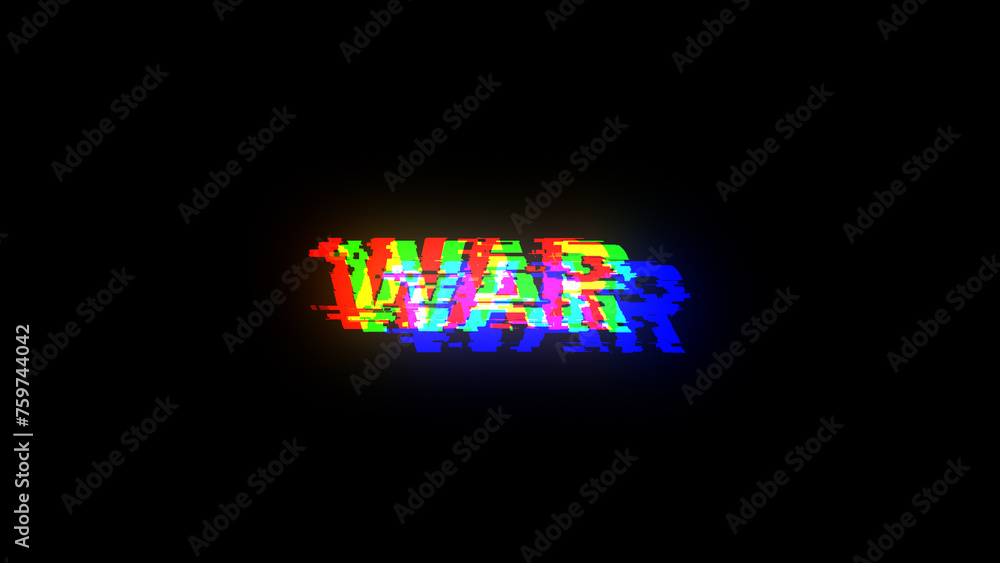 3D rendering war text with screen effects of technological glitches 3D rendering war text with screen effects of technological glitches