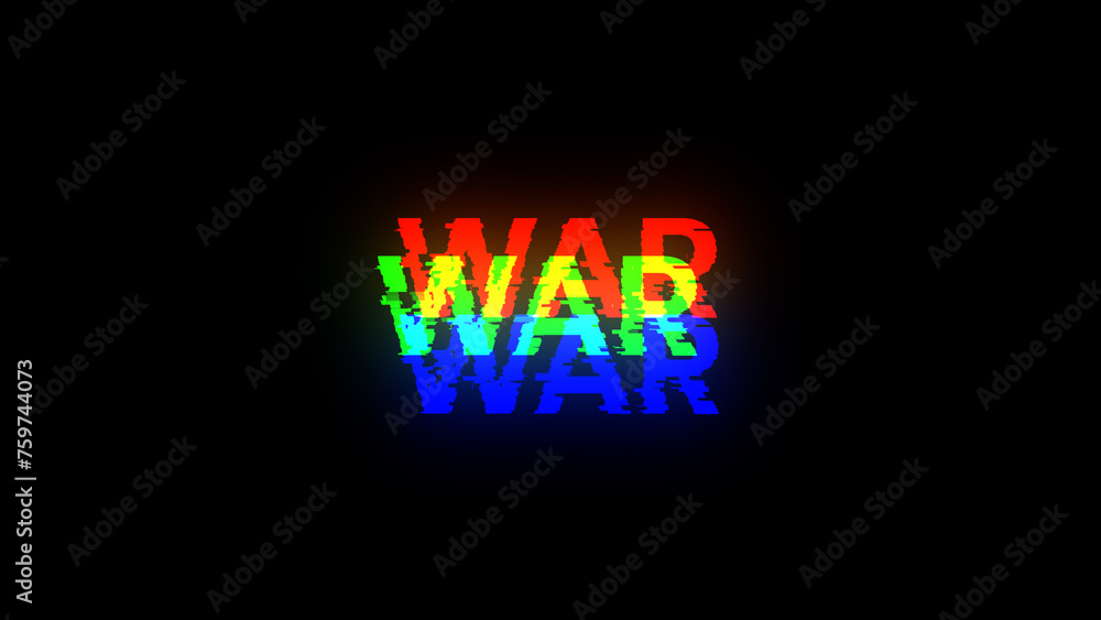 3D rendering war text with screen effects of technological glitches 3D rendering war text with screen effects of technological glitches