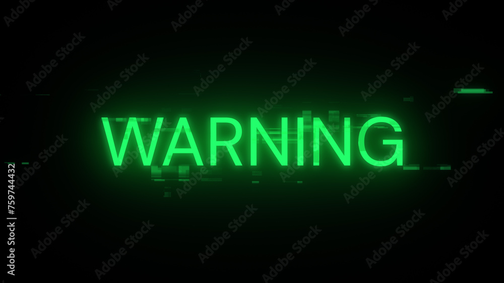 3D rendering warning text with screen effects of technological glitches