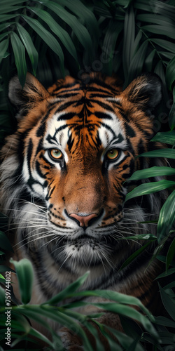 A close-up portrait of a powerful tiger with black stripes  its alert eyes gazing out from a zoo enclosure