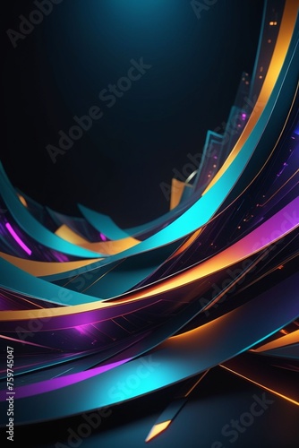 Abstract geometric shapes on a dark background, vibrant colors, vertical composition