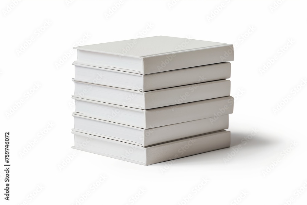 Neat stack of white, unmarked books isolated on a white background with a shadow Neat stack of white, unmarked books isolated on a white background with a shadow