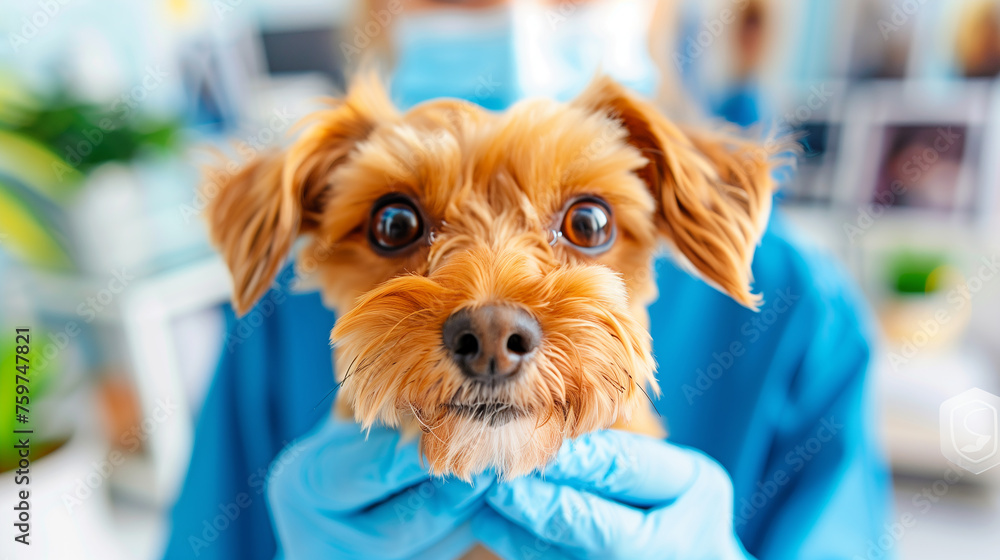 Small Brown Dog Held in Glove. Generative AI Small Brown Dog Held in Glove. Generative AI