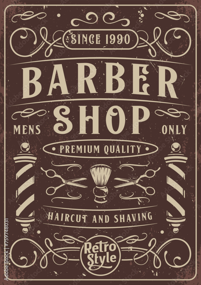 Barber shop monochrome vintage sticker