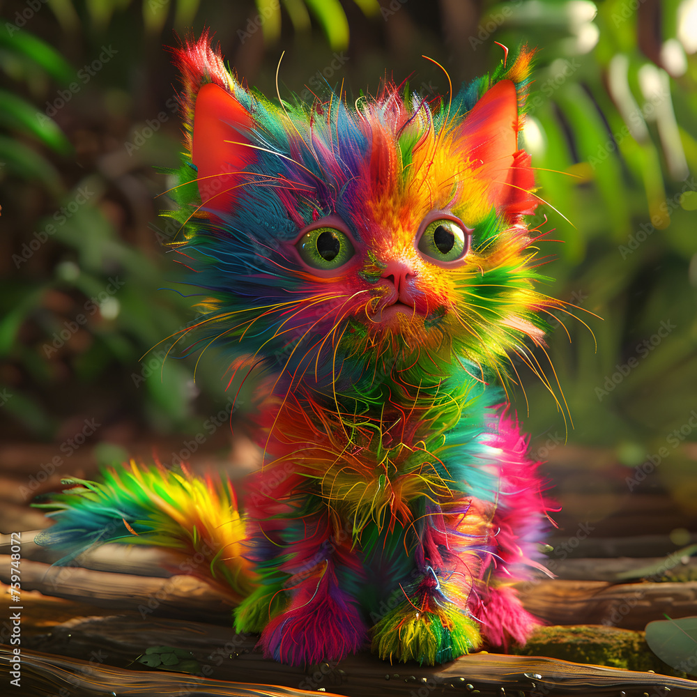 Rainbow-Colored Kitten - Generative AI