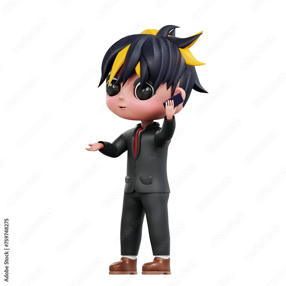 3d Cute Businessman Communicating on Phone