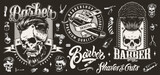 Barbershop vintage set emblems monochrome