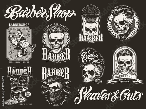 Brutal barber set emblems monochrome
