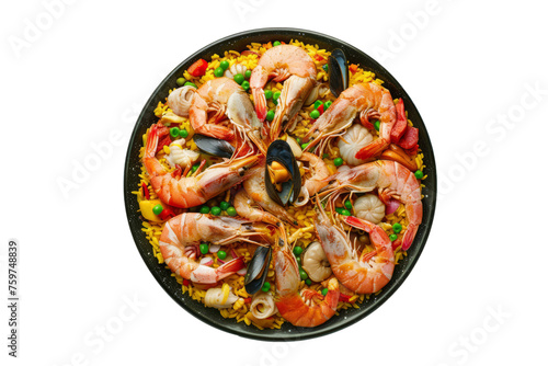 Traditional Spanish dish featuring saffron-infused rice cooked with chicken, rabbit, vegetables, and seafood.