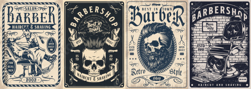 Barbershop salon monochrome set stickers