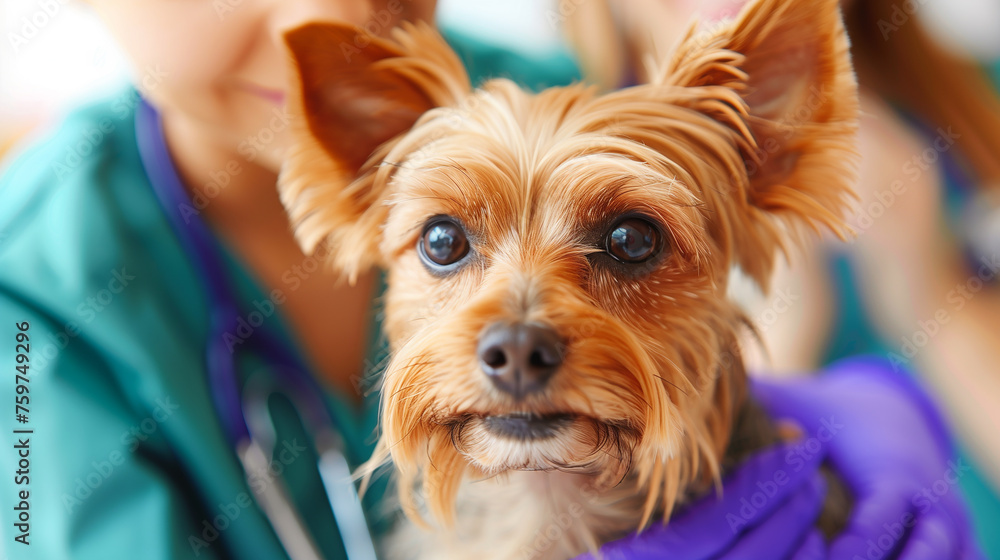 Small Dog Held by Vet. Generative AI Small Dog Held by Vet. Generative AI