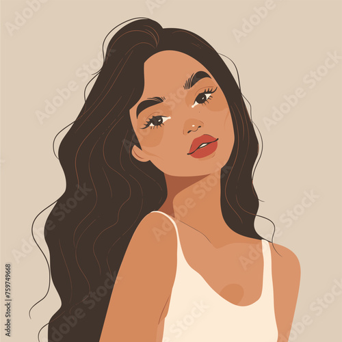 Beautiful girl with long hair. Vector illustration in retro style.