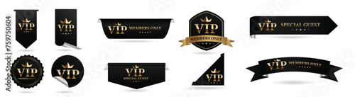 Vip labels Vector Set,  Premium membership icon. Modern vector illustration badges, or tags. Vector black banners with gold vip text. Vector illustration.