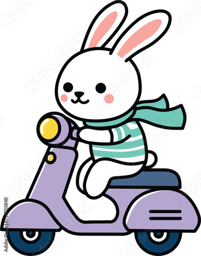 Cute rabbit riding scooter cartoon