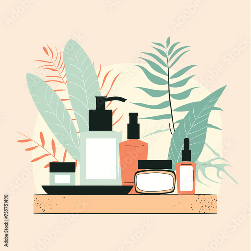Cosmetics and skincare products on the shelf. Vector illustration