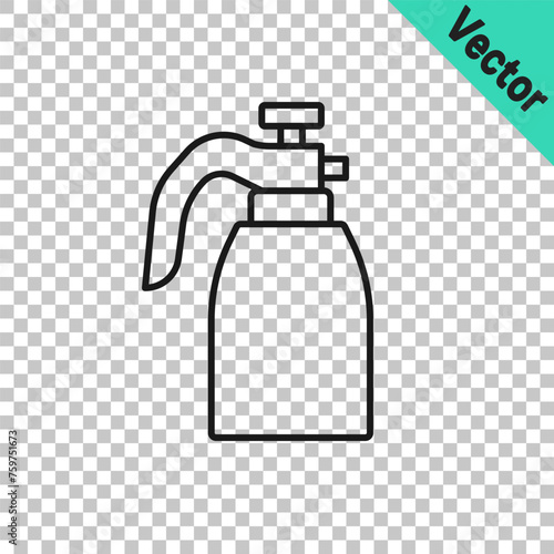 Black line Garden sprayer for water, fertilizer, chemicals icon isolated on transparent background. Vector