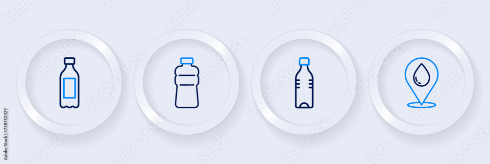Set line Water drop with location, Bottle of water, and icon. Vector Set line Water drop with location, Bottle of water, and icon. Vector