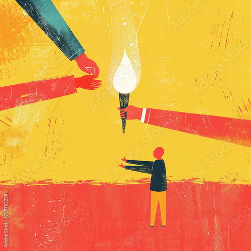 Colorful Leadership Training Handbook Illustration: Passing the Torch Gen AI