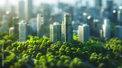 Cidade moderna ecológica com árvores, Tilt-shift
