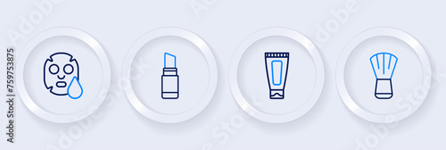 Set line Makeup brush, Cream or lotion cosmetic tube, Lipstick and Facial mask icon. Vector