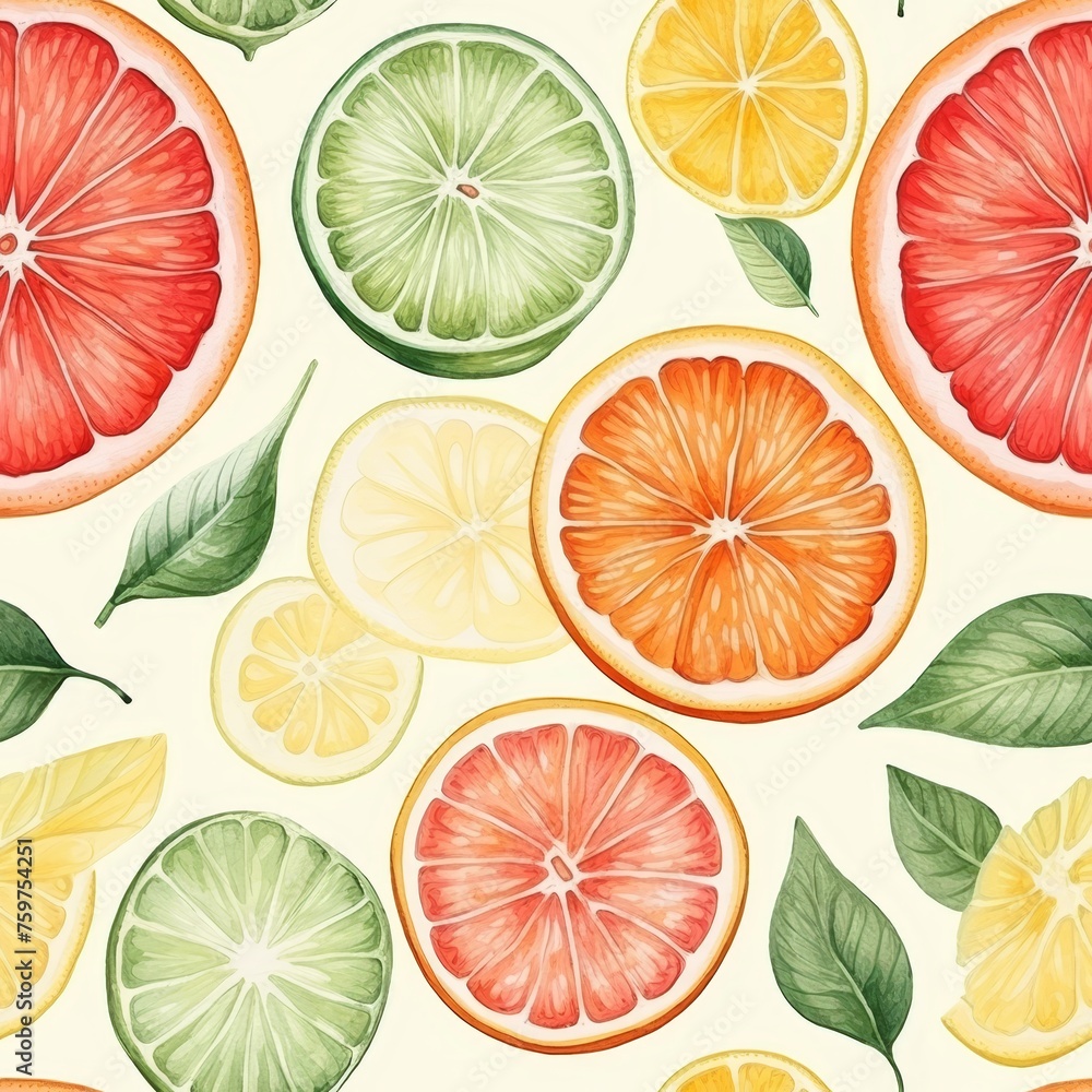 Bright and colorful watercolor citrus fruit seamless pattern for creative projects