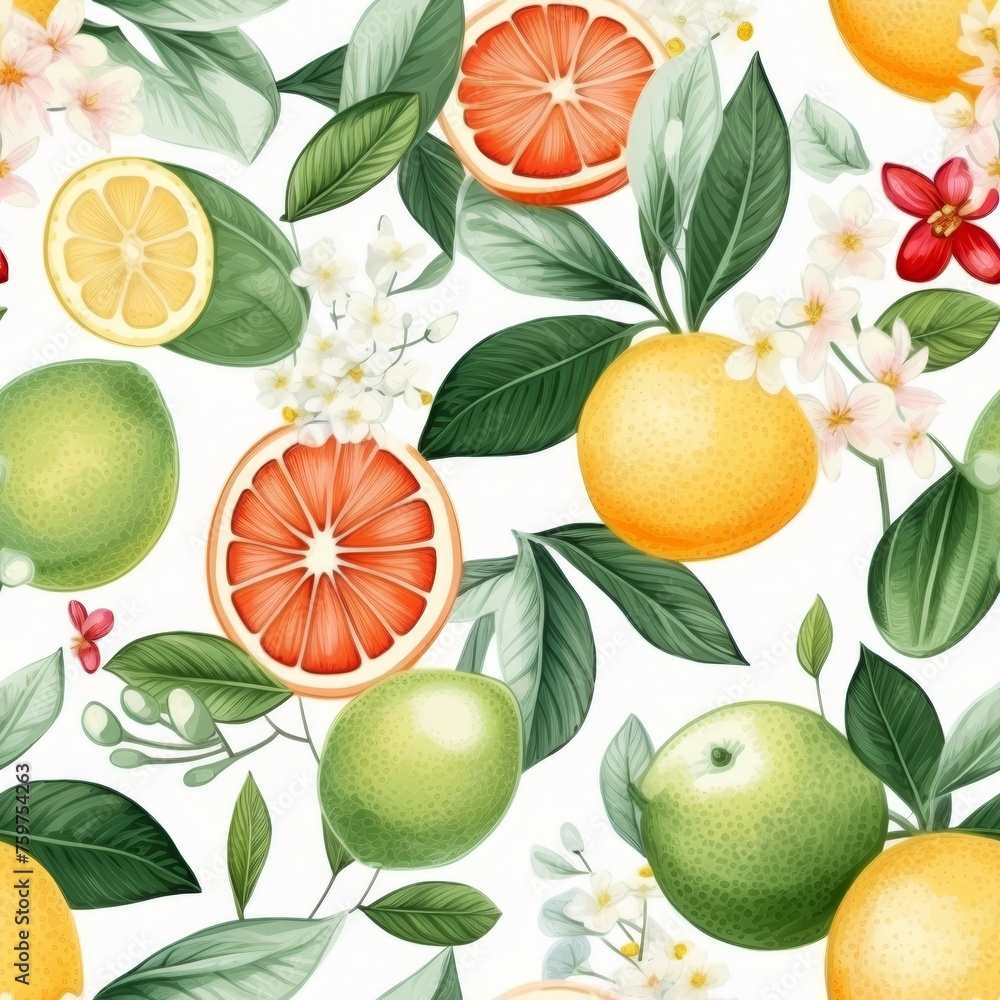 Obraz premium Beautiful watercolor citrus fruit seamless pattern for crafting and design projects