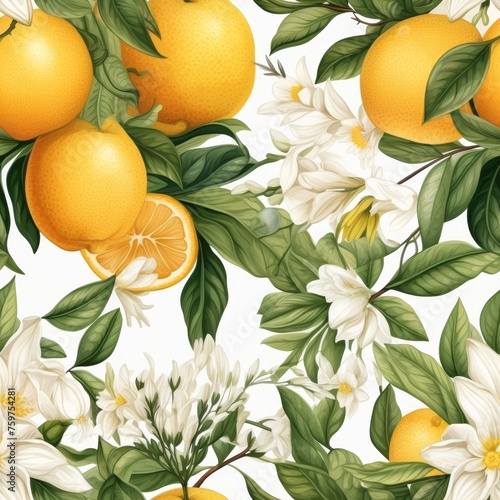 Vibrant watercolor citrus fruits seamless pattern for backgrounds and textile designs