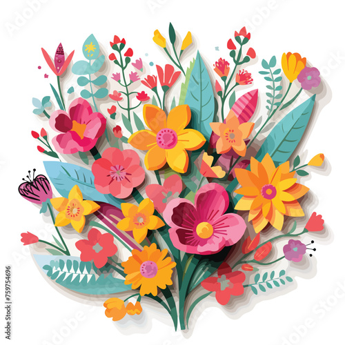 Paper cut spring. Colourful floral layered paper or