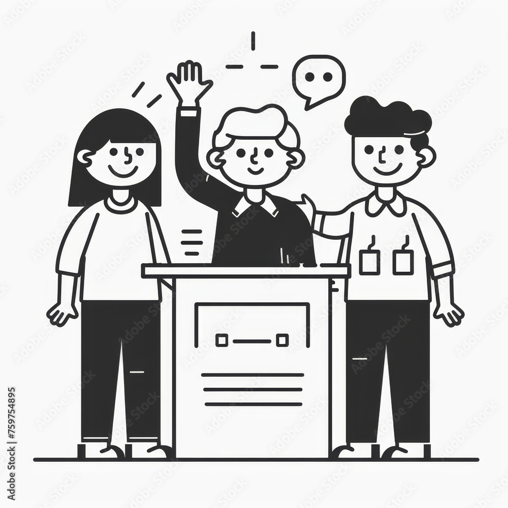 Professional Line Illustration of Leaders Supporting Each Other on Podium Gen AI Professional Line Illustration of Leaders Supporting Each Other on Podium Gen AI
