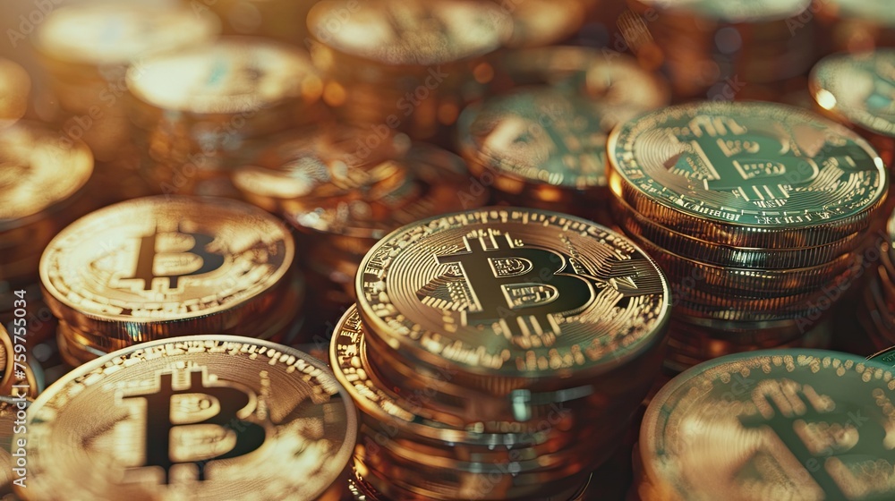 Heaps of Bitcoins piled up. Heaps of Bitcoins piled up.