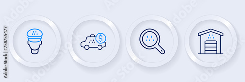 Set line Garage for taxi car, Search, Taximeter device and driver icon. Vector