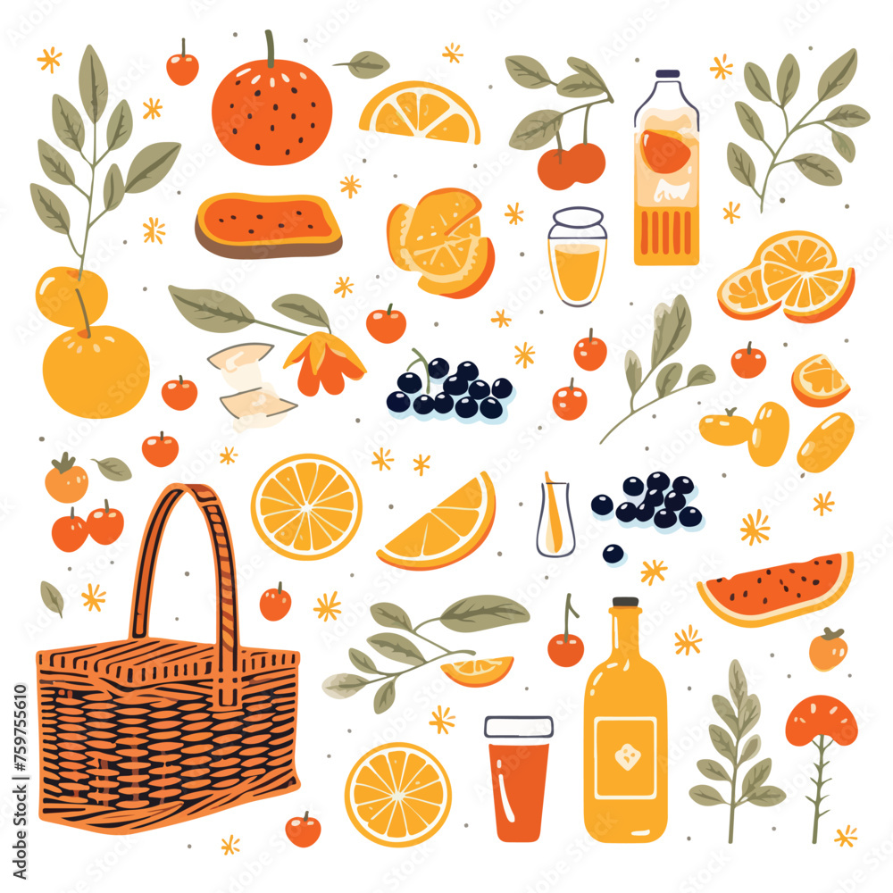 Pattern picnic orange vector flat vector illustrati
