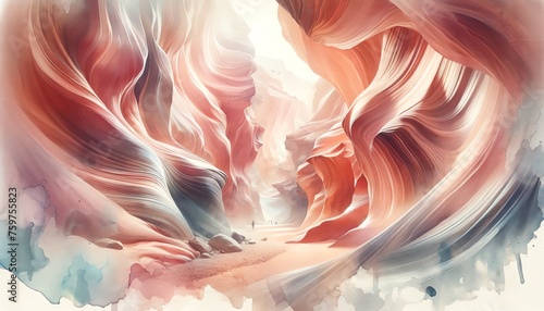 Watercolor landscape of the Lower Antelope Canyon