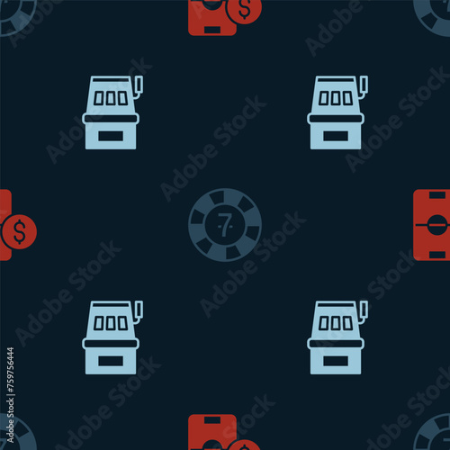 Set Football betting money, Casino chips and Slot machine on seamless pattern. Vector