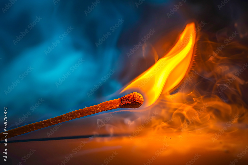 Igniting Passion, A Single Matchsticks Fiery Dance Among Flames and Smoke on a Dark Background Igniting Passion, A Single Matchsticks Fiery Dance Among Flames and Smoke on a Dark Background