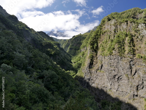 The Augustave path in the morning, tropical valley landscape in the circus of Mafate, unesco site © Etoilepolaire