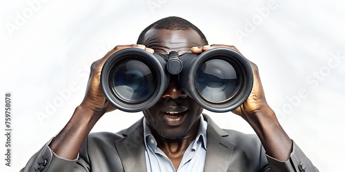 person with binoculars searching something