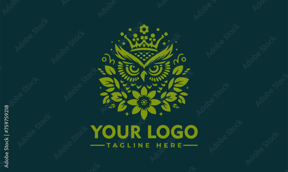 Owl Crown Flower logo vector Owl Minimalis logo for Small Business