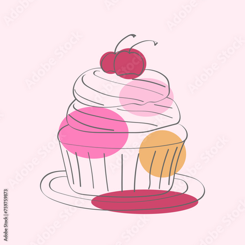 A single cupcake with a cherry resting on top of its sweet frosting. The cupcake is displayed against a plain background, showcasing its delightful presentation