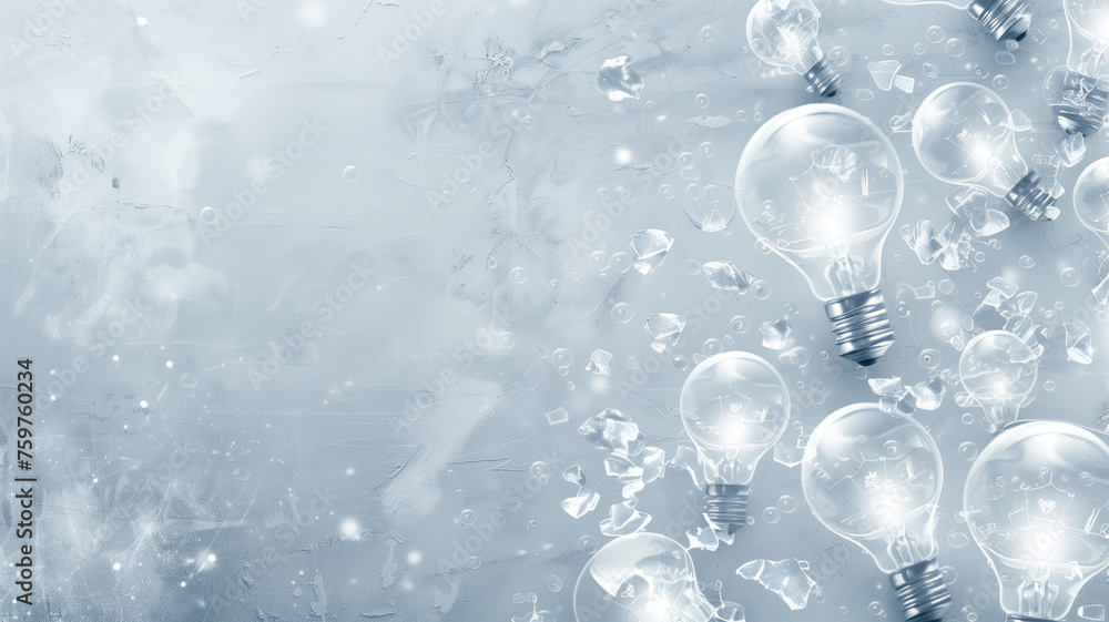 Light bulbs amidst ice crystals on a blue backdrop Light bulbs amidst ice crystals on a blue backdrop