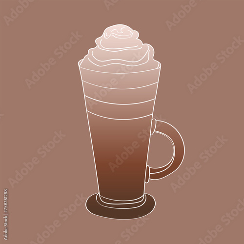 A white cup filled with steaming coffee topped with a generous dollop of whipped cream. The rich brown liquid contrasts beautifully with the fluffy white cream