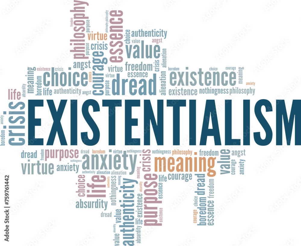 Existentialism word cloud conceptual design isolated on white background. Existentialism word cloud conceptual design isolated on white background.