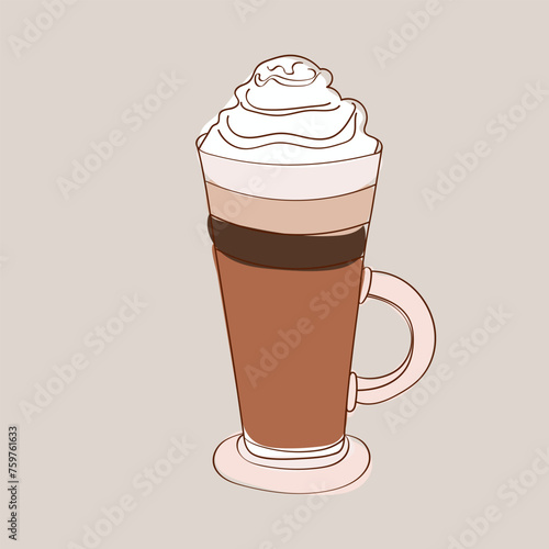 A cup filled with rich, dark coffee topped with a generous dollop of fluffy whipped cream. The creamy topping sits elegantly on the surface of the coffee