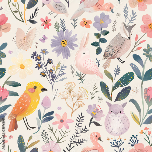 Spring Seamless Pastel Pattern with FloralsSpring Seamless Pastel Pattern with FloralsSpring Seamless Pastel Pattern with FloralsSpring Seamless Pastel Pattern wseamless pattern with birds and flowers © 진향 정