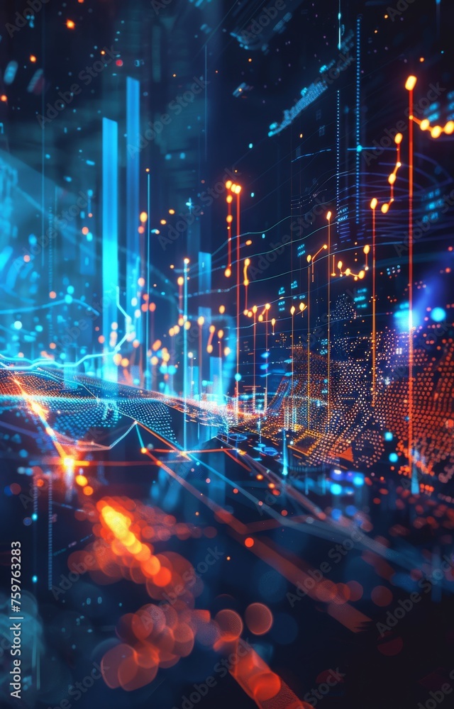 Fototapeta premium Growth diagram chart, trading, sales, business grow concept. Futuristic technological design