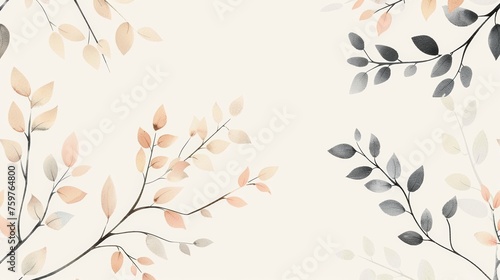 Simple small branches and small leaves in a minimalist art style. © Suradet Rakha