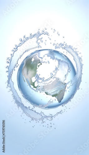 Illustration for world water day with a planet earth globe and water splashes.